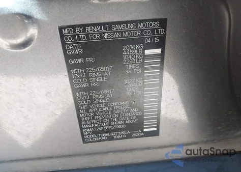 2015 Nissan Rogue Sv из США, поврежденный, VIN KNMAT2MT5FP559930